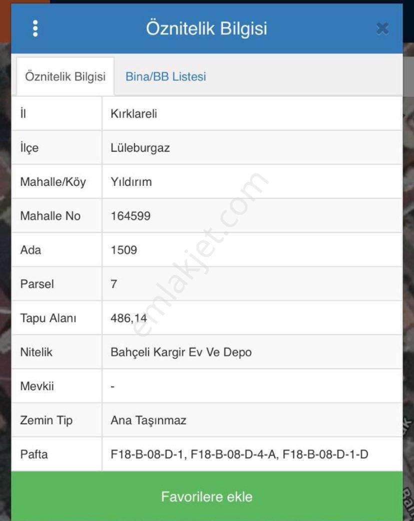Sahibinden Lüleburgaz Yıldırım Mahallesinde 486 M2 Arsa