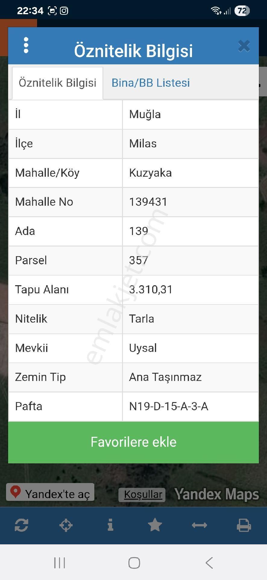 Kuzyakada Satılık Tarla