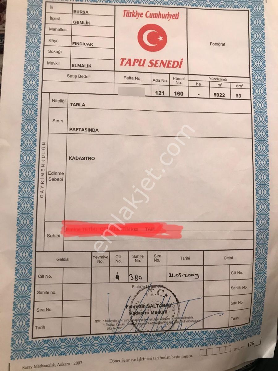 Bursa Gemlik Fındıcak Satılık 5.922 M2 Tarla - Görsel 2