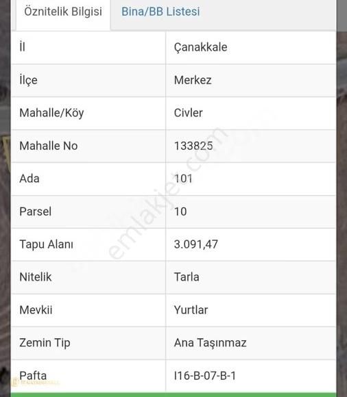 Çanakkale Merkez Civler Köyünde Yatırımlık Tarla