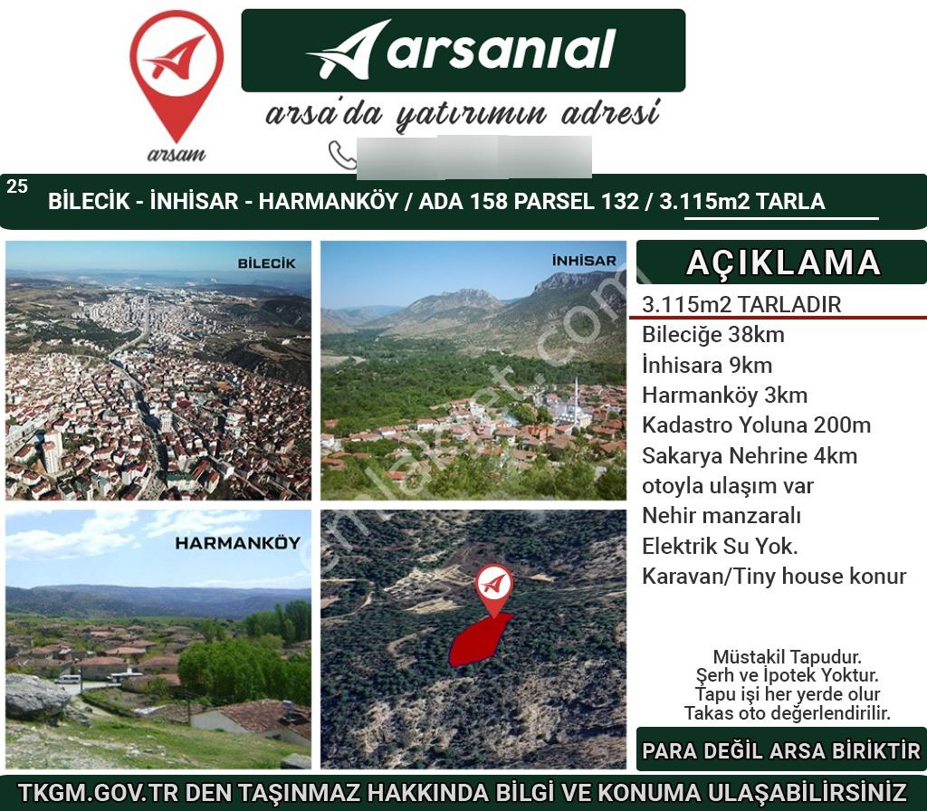 Bilecik-inhisar-harmanköy-satılık 3115m2 Tarla - Görsel 21