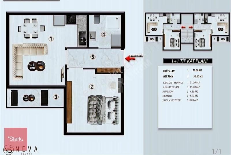 Bursa Nilüfer Yolçatı Site İçi Ara Kat Geniş 1+1 Satılık Daire - Görsel 6