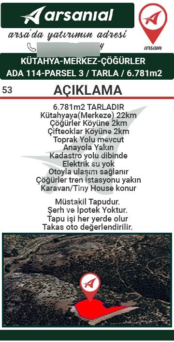 Kütahya Merkez Çöğürler Satılık 6781m2 Tarla - Görsel 2