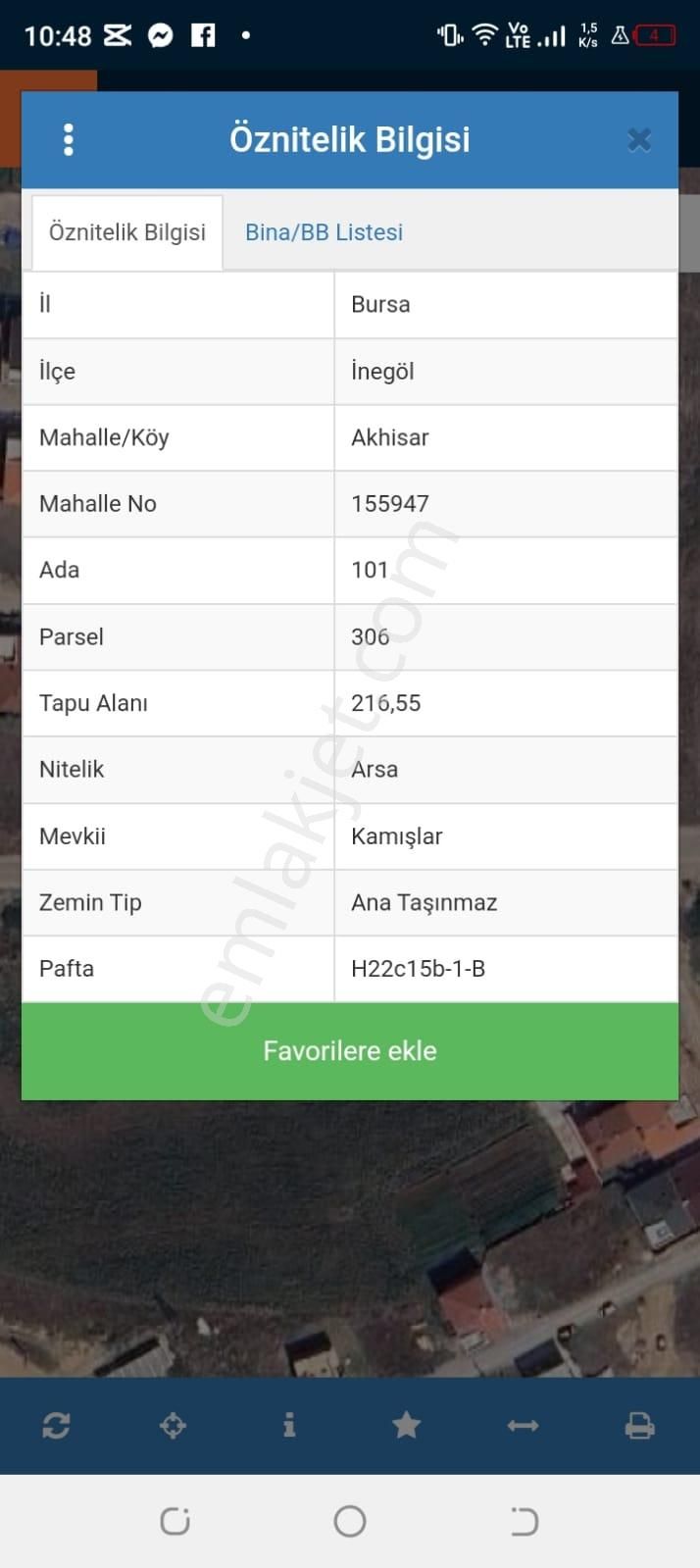 Bursa İnegöl Akhisarda 216.55m2 Satılık Arsa