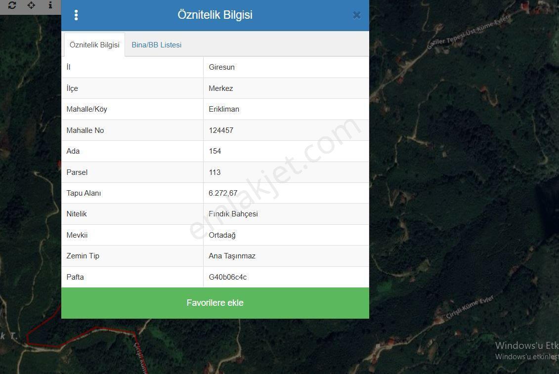 Giresun Merkez Erikliman Köyün De Satılık 6272 M2 Fındık Bahçesi Yolu Var