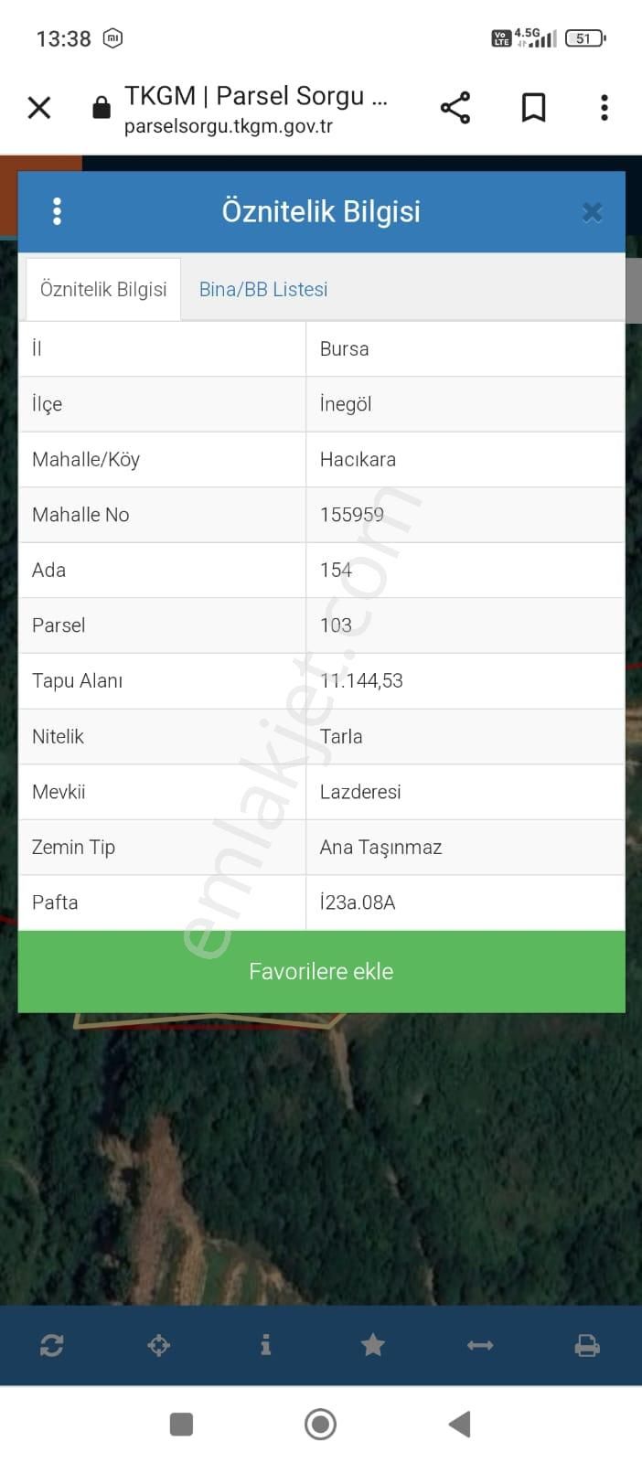 Bursa İnegöl Hacıkara Mah 11.144.53 M2 Kadastro Yolu Açık İnegöl100m2 95m2 Daire İle Satılık Tarla