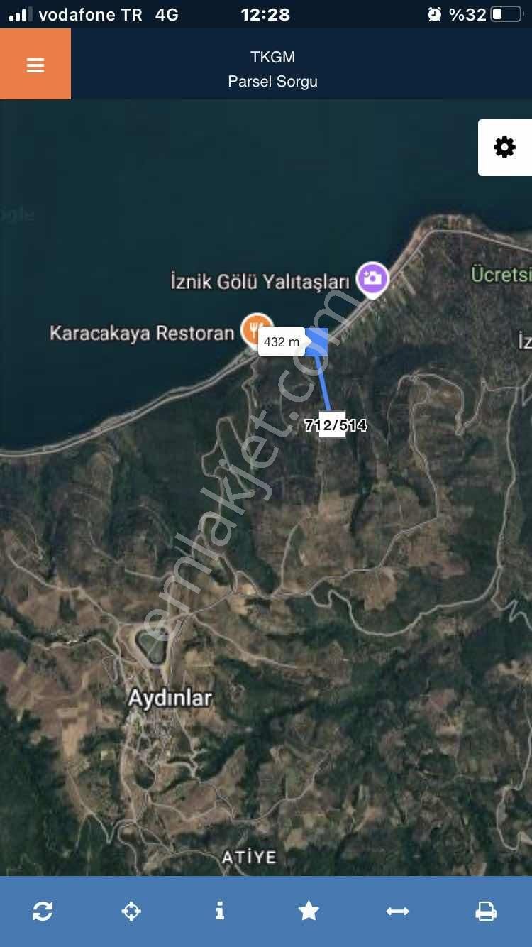 Beynil'den İznik Aydınlar'da 1300 M2 Göl Manzaralı Tarla - Görsel 2