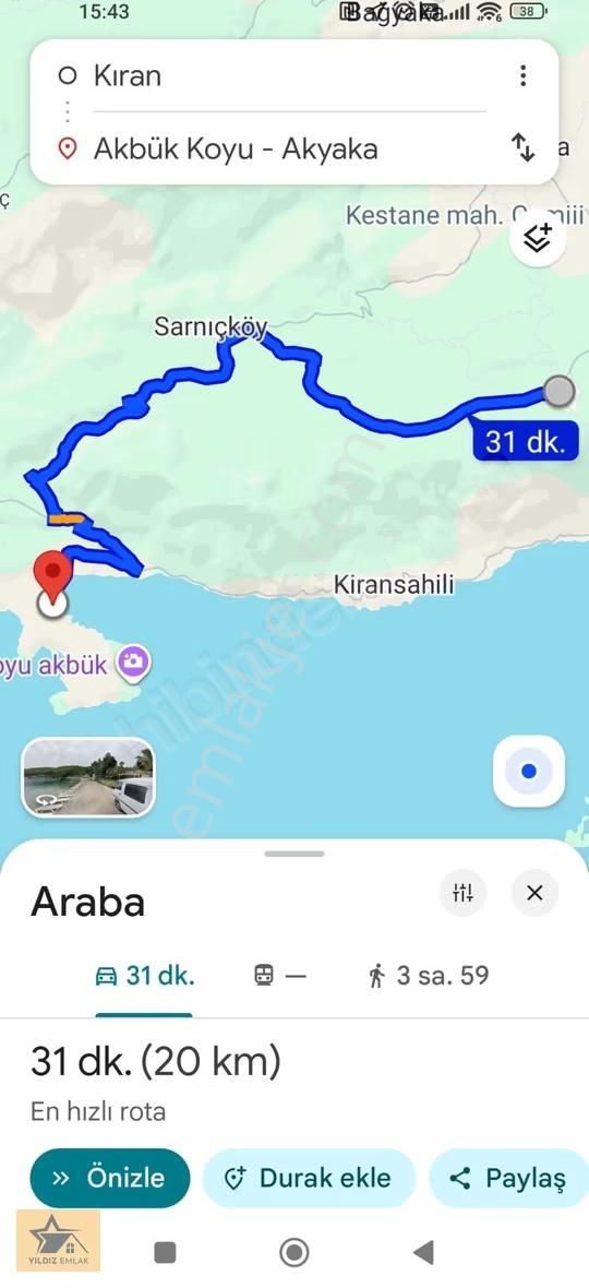 Muğla Kıran Mah. Satılık 1345m2 Tarla - Görsel 4
