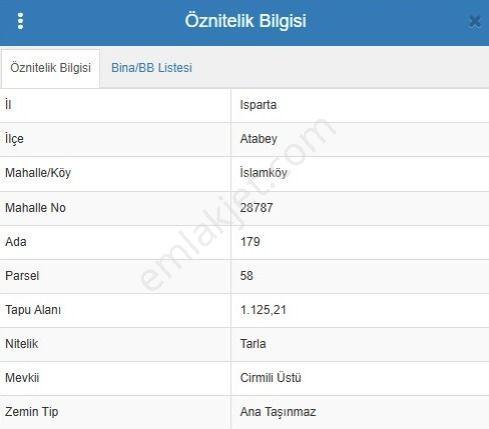 Isparta Atabey İslamköy Cirmili Üstü Mevkii Satılık 1.125 M² Tarla - Görsel 2