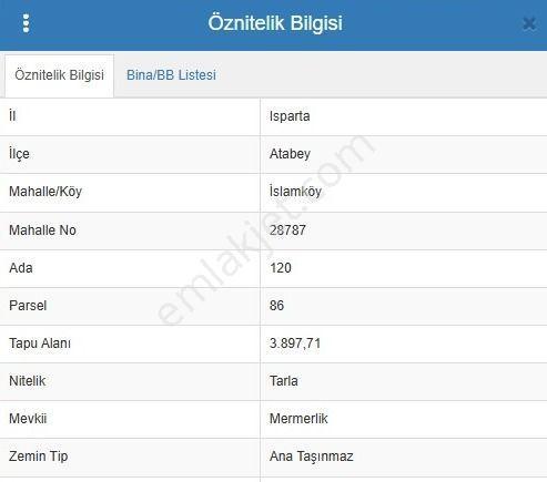 Isparta Atabey İslamköy Mermerlik Mevkii Satılık 3.897 M² Tarla - Görsel 2