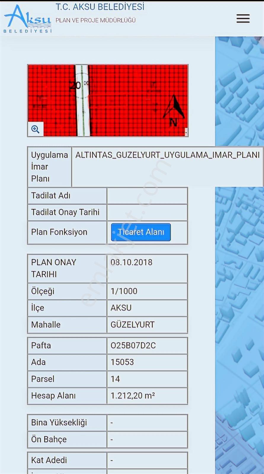 Antalya Aksu Güzelyurt Mah. Tam Ticari1212m2 Arsa 4 Kat İmarlı - Görsel 7