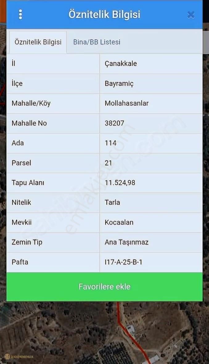 Çanakkale Bayramiç Mollahasanlar Köy'ünde Satılık Tarla