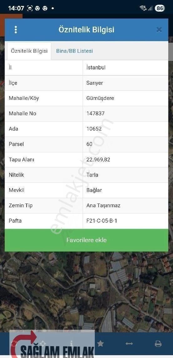 Bahcekoy Sağlam Gayrimenkul 'den Yatırıma Uygun Satilik Tarla Sariyer Gumusdere