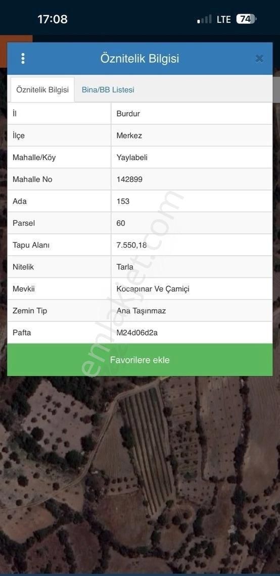 Burdur Merkez Yaylabeli Köyünde Satılık 7.5 Dönüm Tarla - Görsel 2