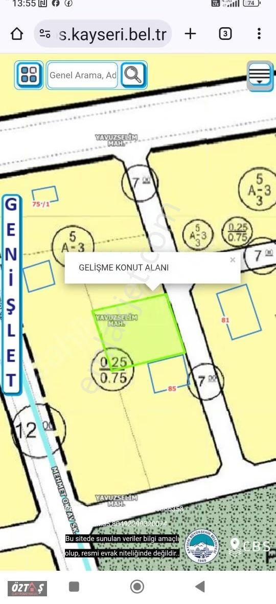 Tomarza Merkezde Satılık Temiz Villa Arsası