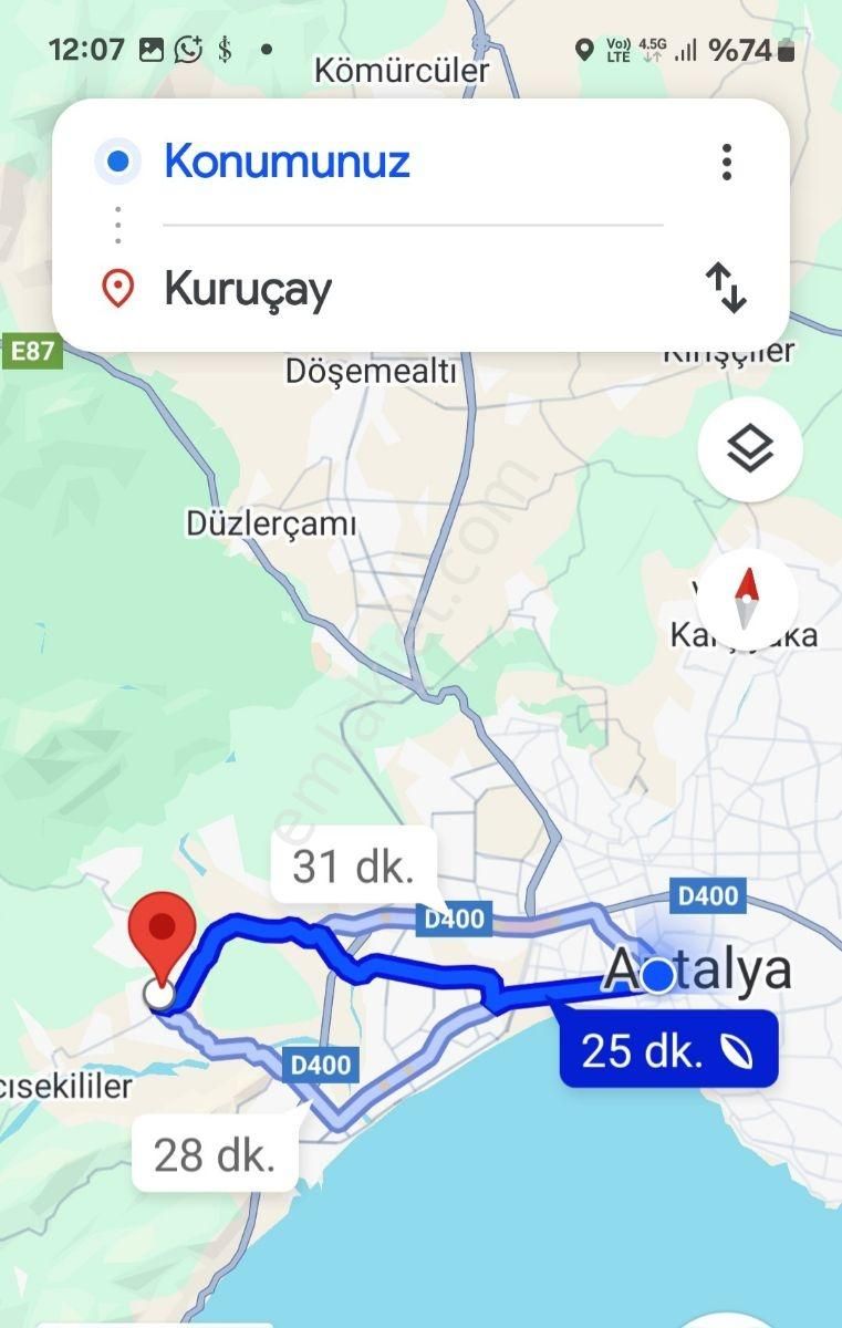 Konyaaltı (çakırlar)kuruçay Mah.merkezinde Satılık 1.010m2 Tarla - Görsel 6