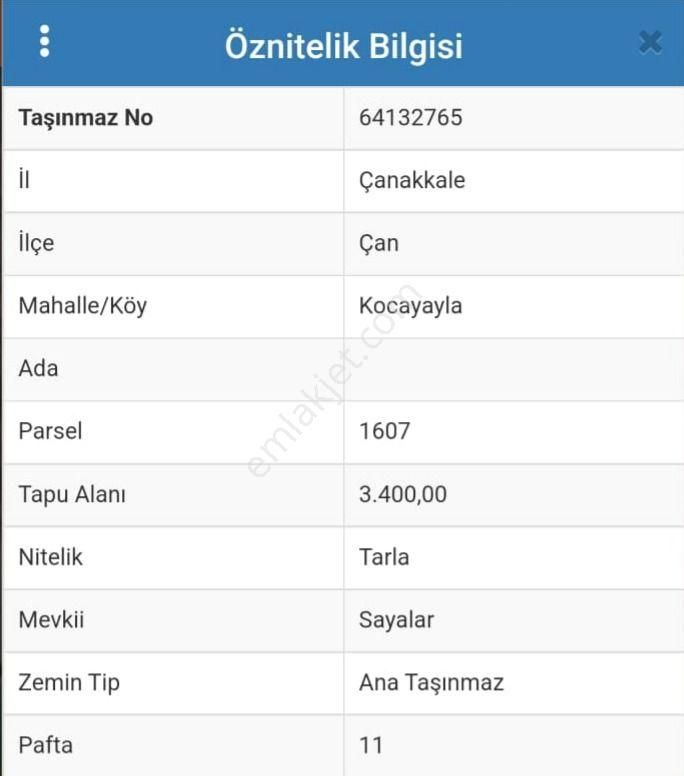 Çanakkale Çan Kocayayla Satılık Tarla - Görsel 2