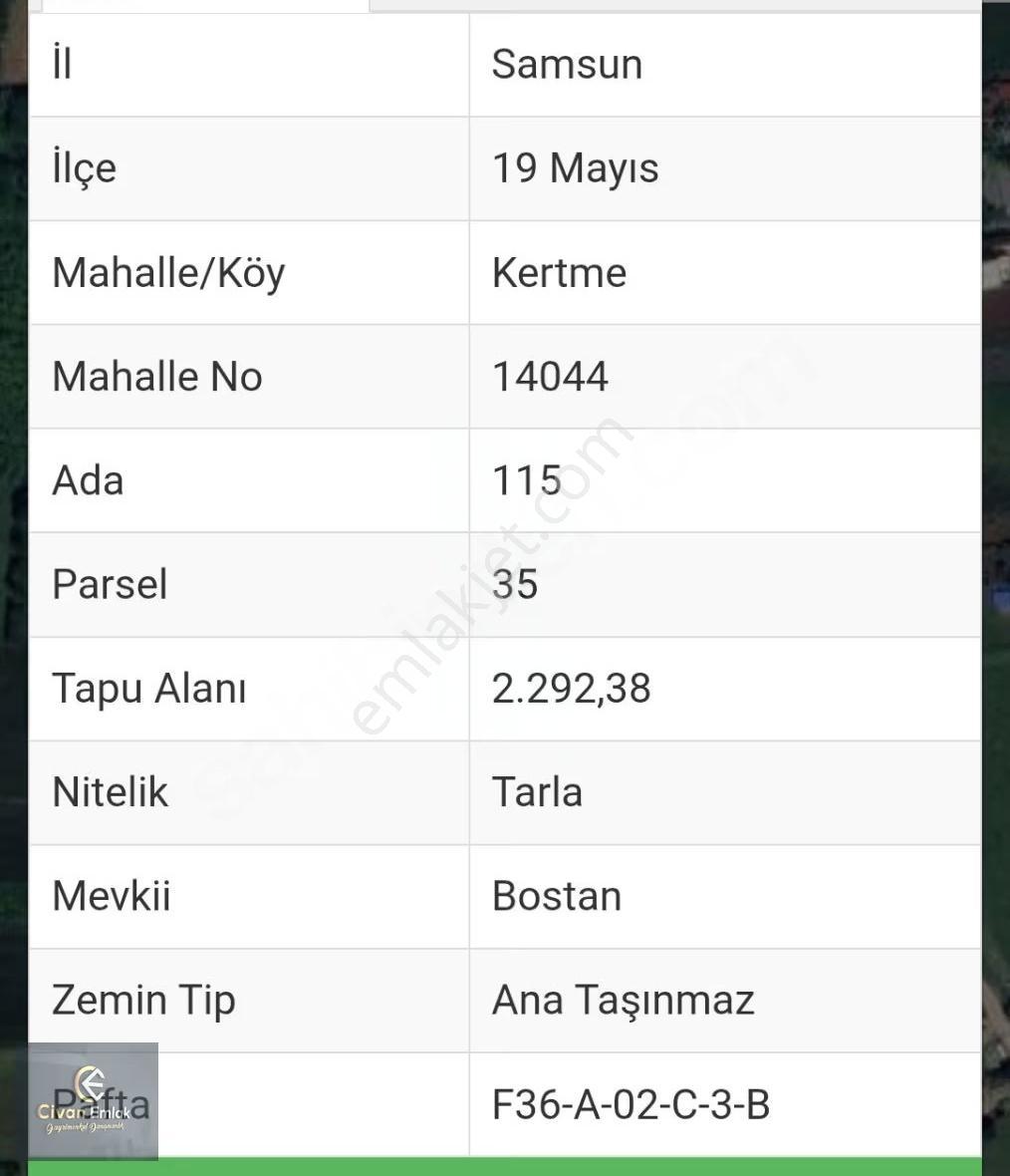 Civan'dan Ondokuzmayıs İlçesi Kertme'de Satılık Tarla. - Görsel 2