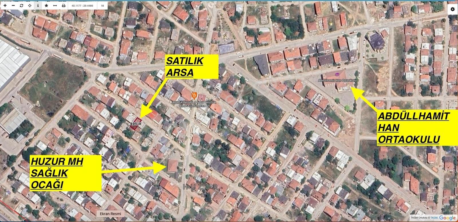 Sinan Enlaktan Akhisar Huzur Mahllesinde Satılık Arsa