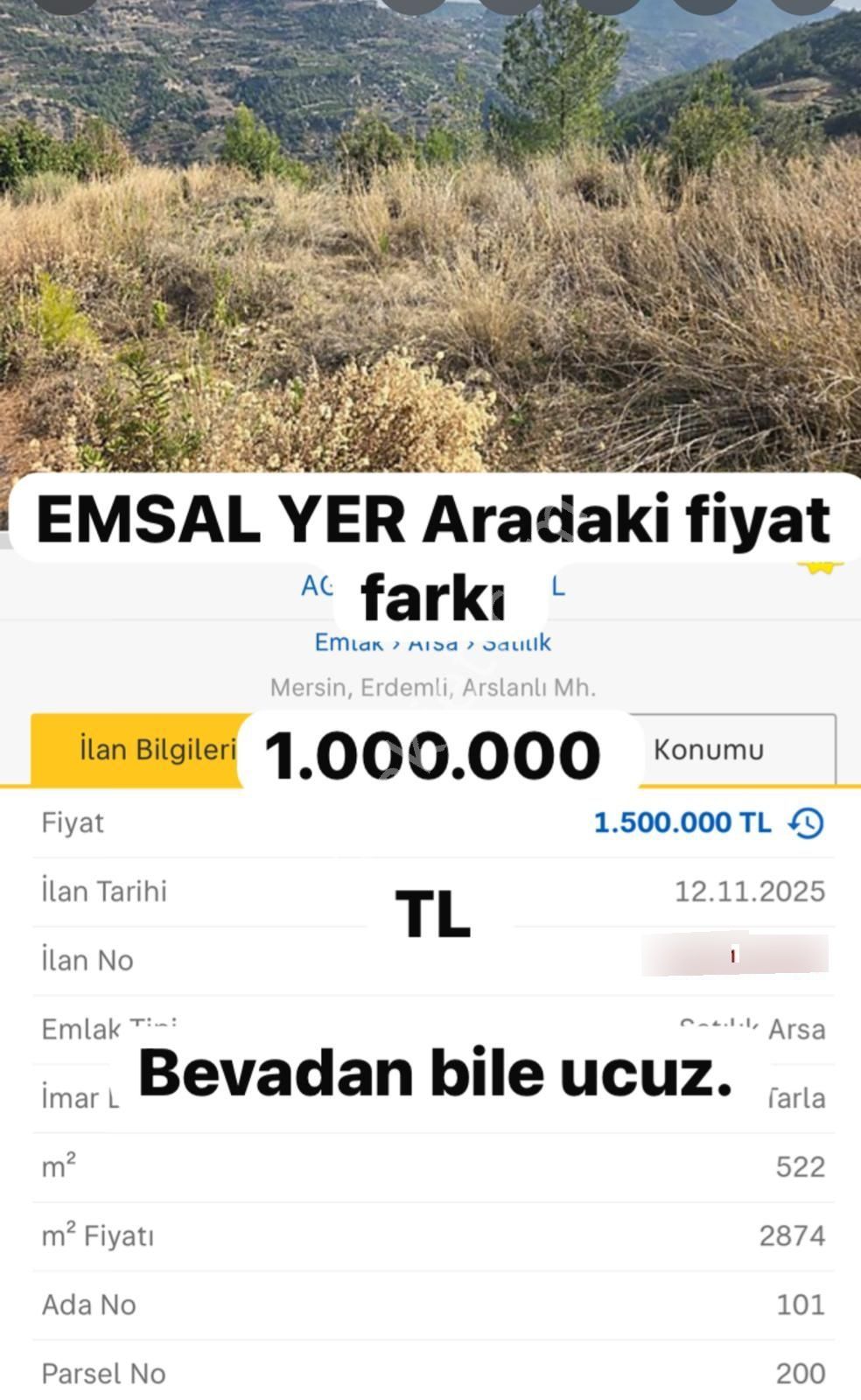 Erdemli Arslanlı 553 M2 Ve 588 M2 Satılık Villa İmarlı Arsa - Görsel 4