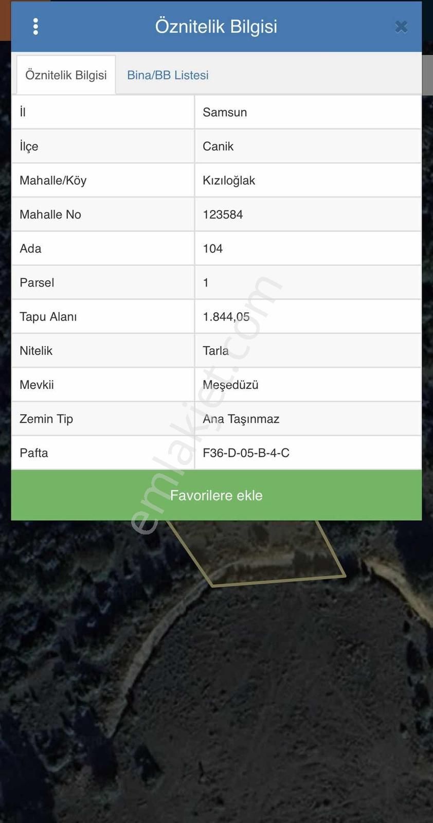 Canik Kızıloğlak Mevkii Satılık Tarla