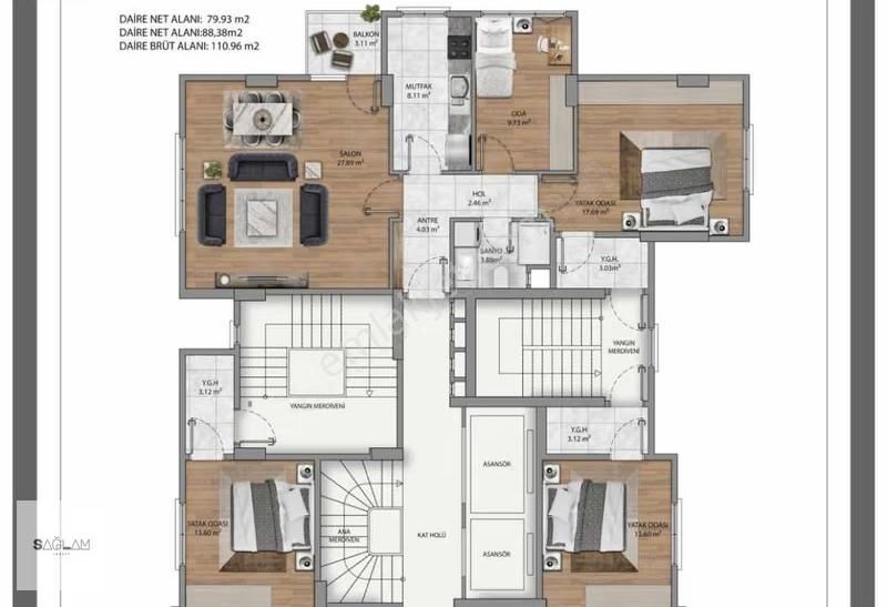 Sağlam'dan Yeni Akıllı Binada Net 80 M2 2+1 Balkonlu Ferah Daire - Görsel 3