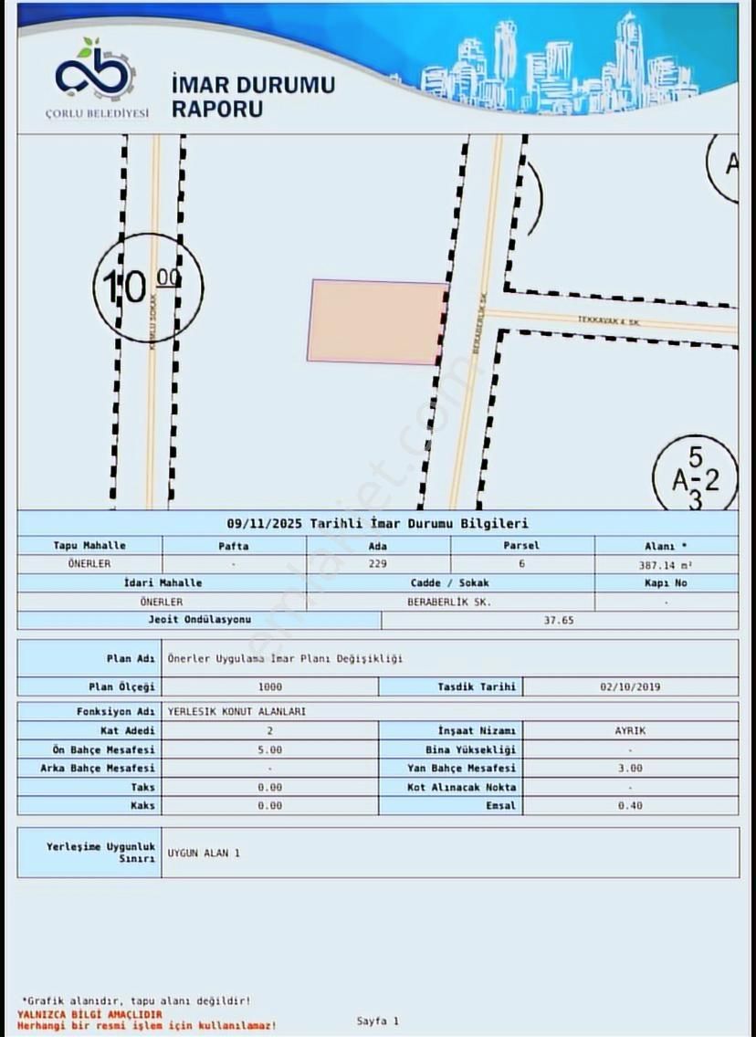 Çorlu Önerlerde 388 M2 İmsrlı Satılık Arsa - Görsel 2