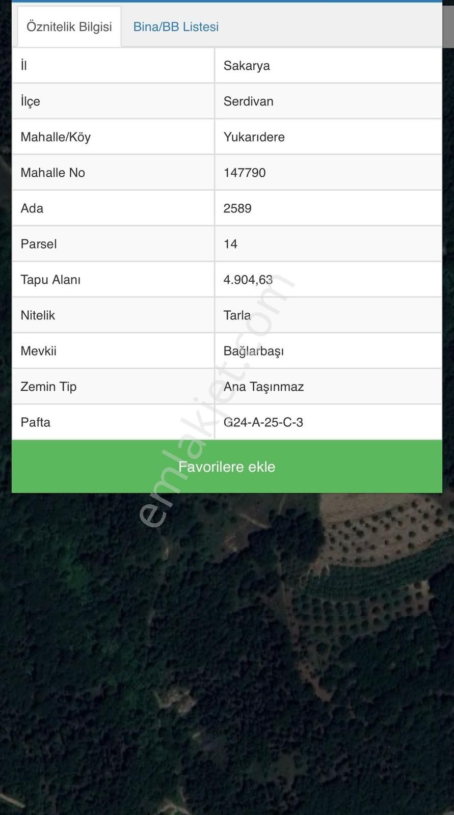Serdivan Yukarıdere Mah De Satılık 4.904 M2 Tarla