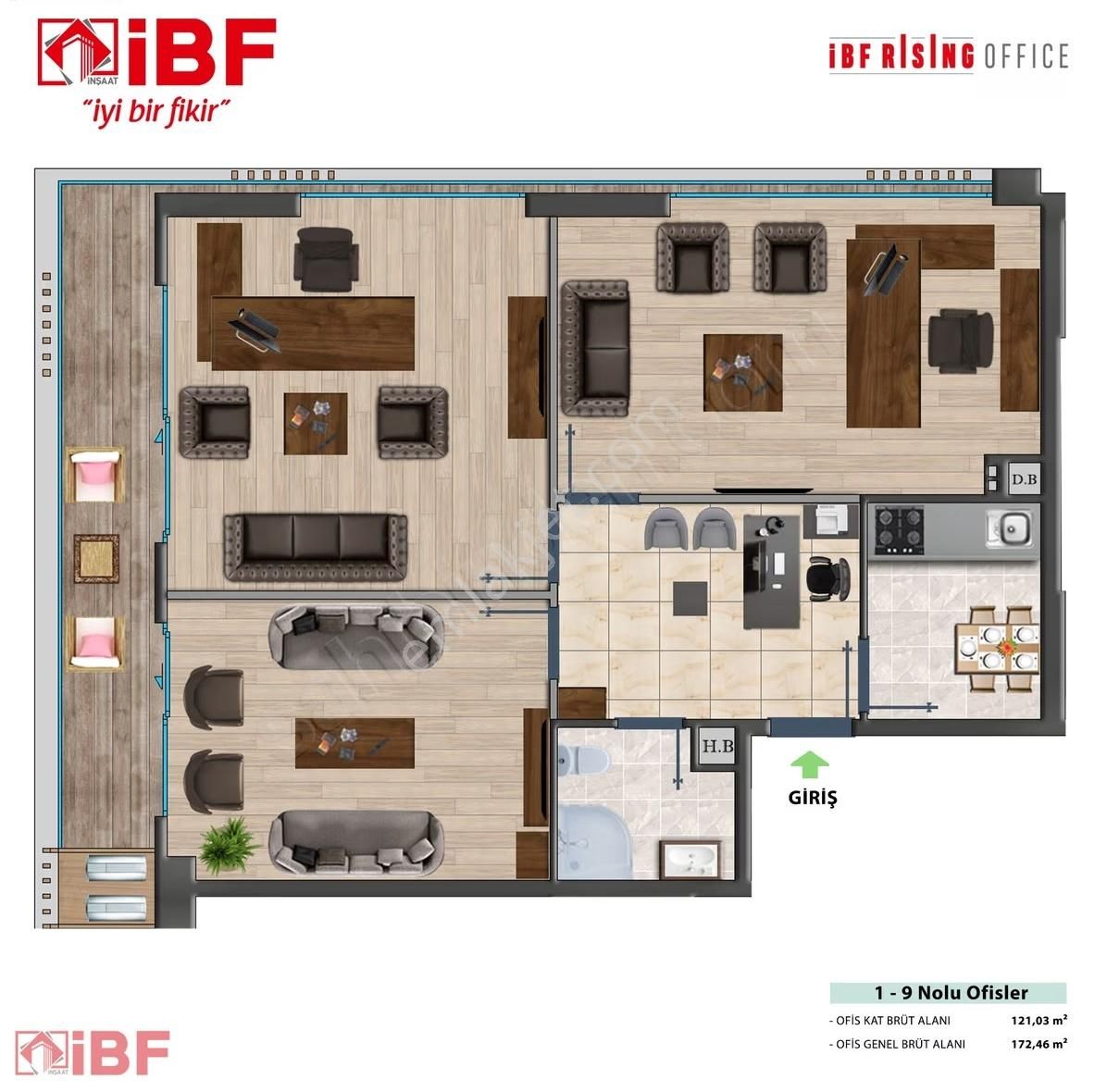 İbf Rising Office Yahya Kaptan'da 173 M² 3+1 Kiralık Lüks Ofis - Görsel 9