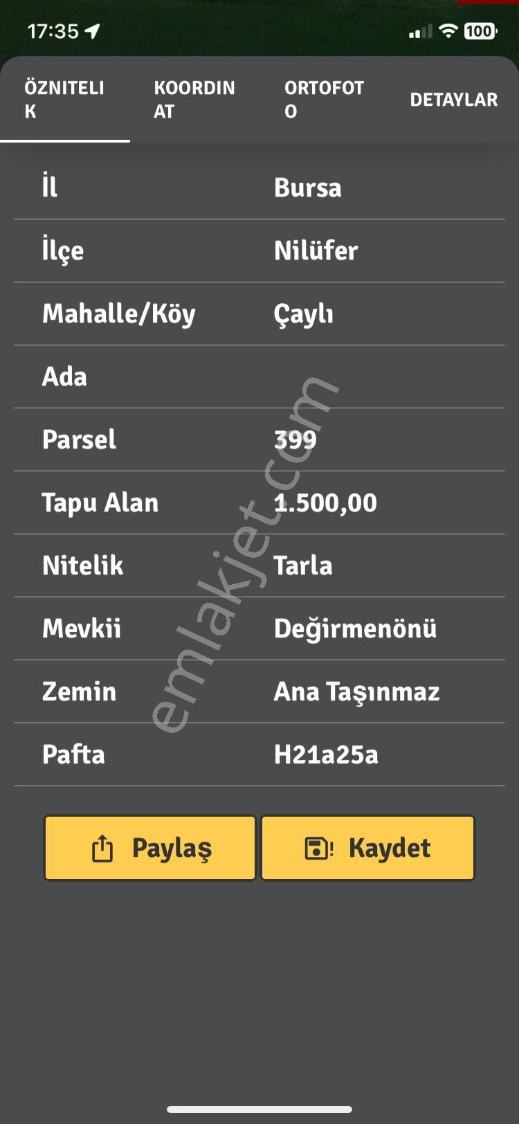 Bursa Nilüfer Çaylıda Satılık 500 M2 Arazi