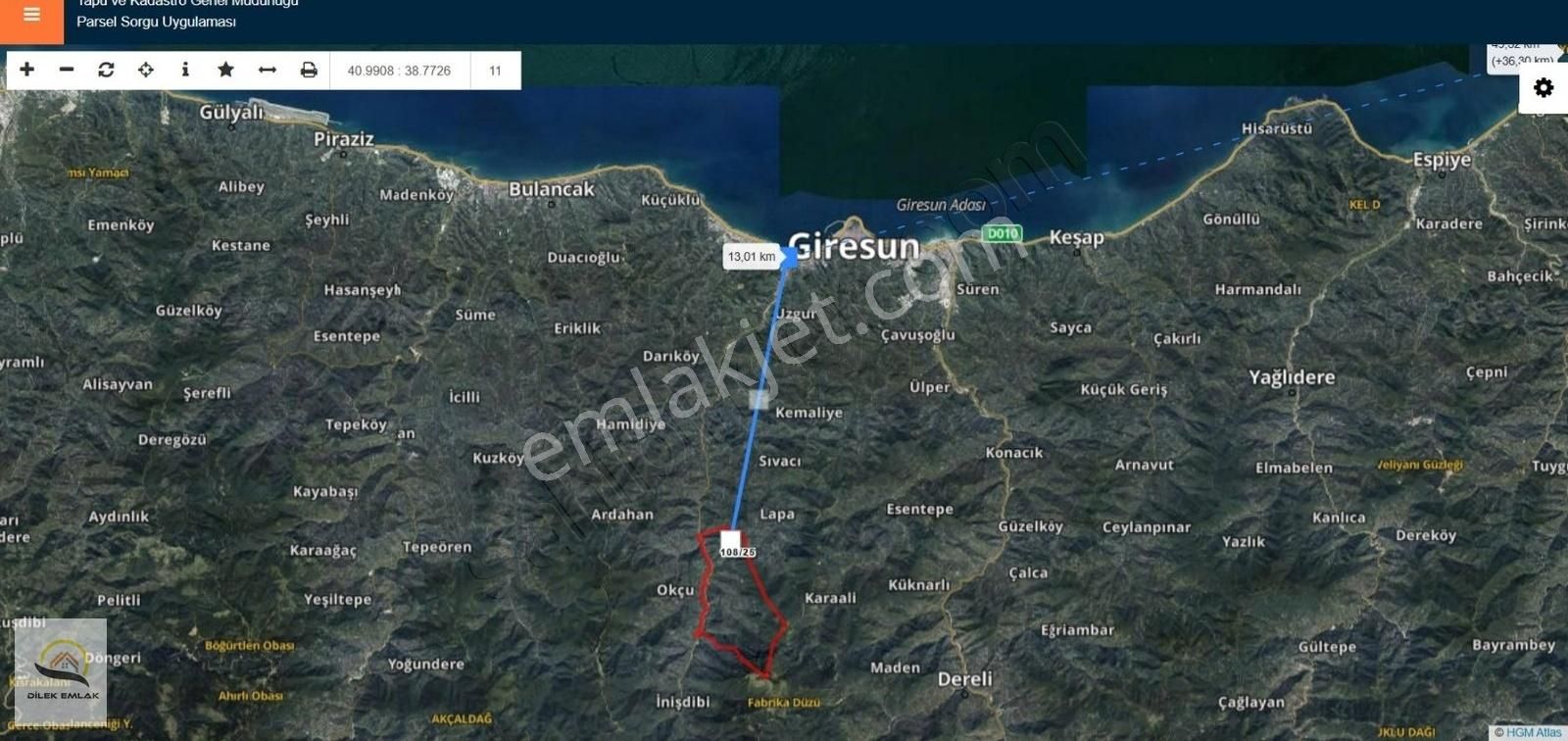 2200 M², Satılık Fındık Bahçesi – Giresun Merkez, Çaldağ Mahallesi