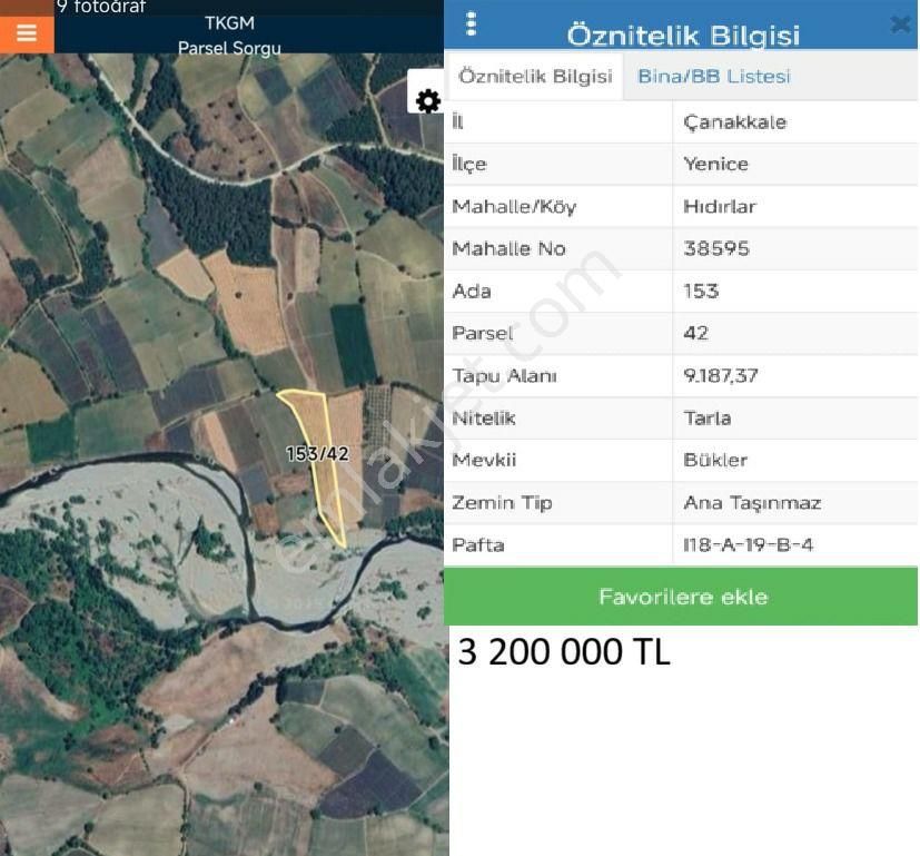 Çanakkale Yenıceye Bağlı Hidirlar Köyünde Satılık Satılık Tarla3