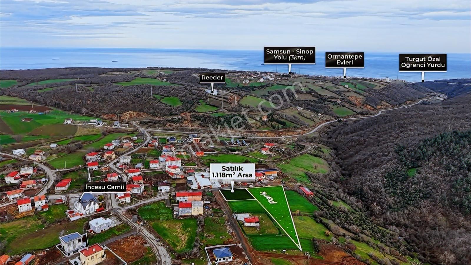 İncesu'da Deniz Manzaralı Villa İmarlı Önü Park Köşe 1118m² Arsa - Görsel 6