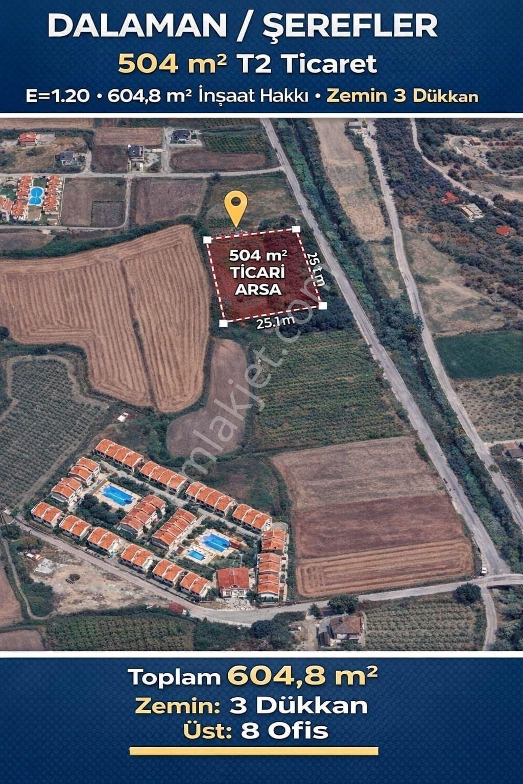 ''dalaman’da 3 Katlı Ticari Bina Yapılabilir | 504 M² T2 Arsa”