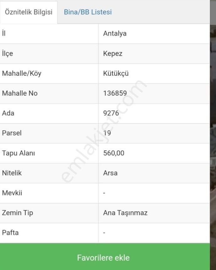 Antalya /kepez /kütükçü Mah Satılık İmarli Arsa