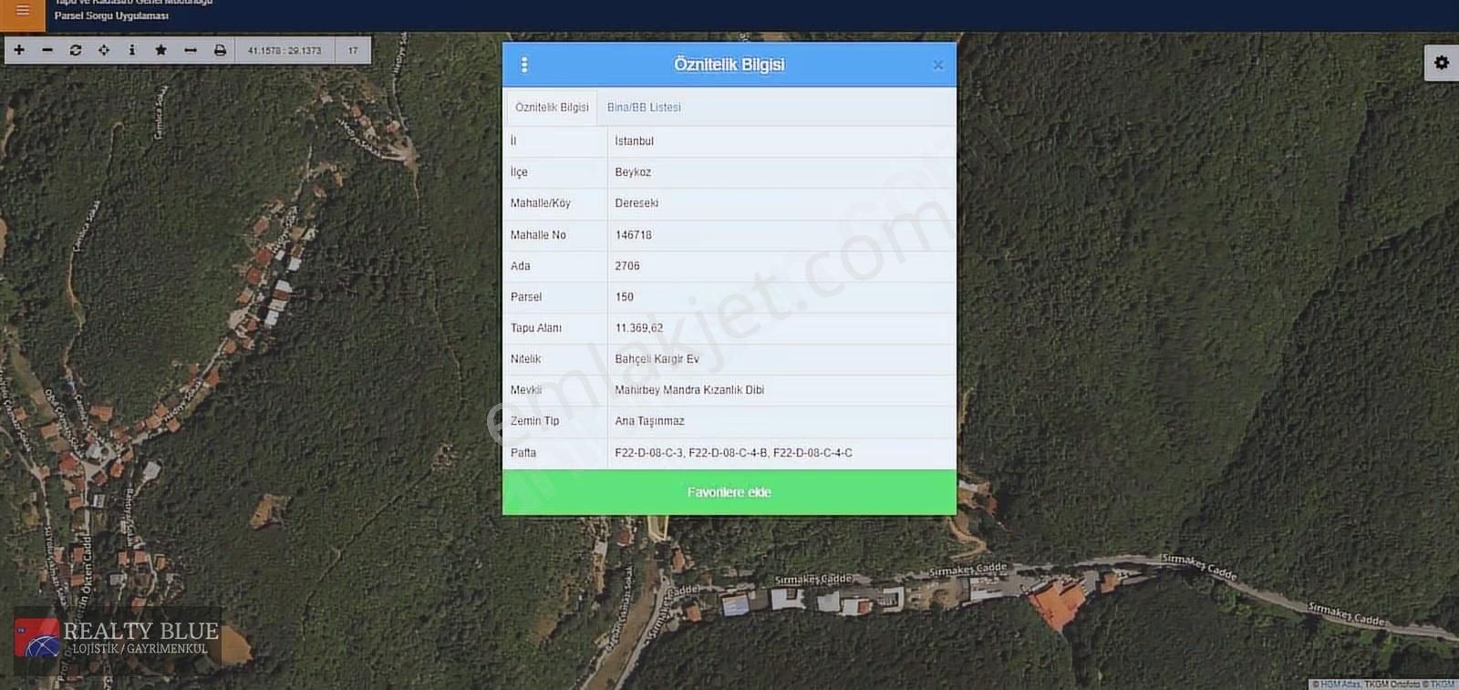 Beykoz Dereseki'de Ana Yola Cephe İmarlı Orman Manzaralı Arsa