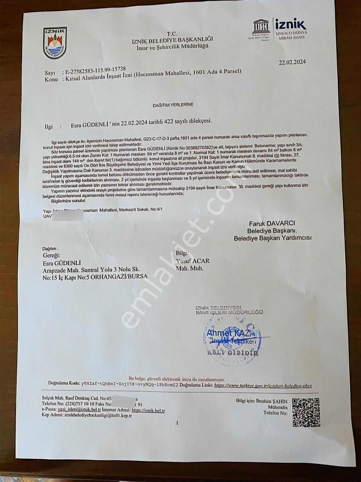 Bursa İznik Hacıosman'da Konut İmar Ruhsatı Alınmış İmarlı Arsa - Görsel 9