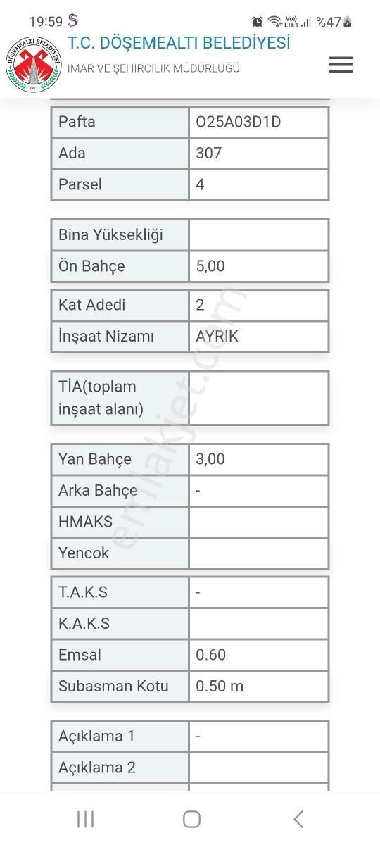 Döşemealtı Müstakıl Evli Yatırımlık Arsa - Görsel 2
