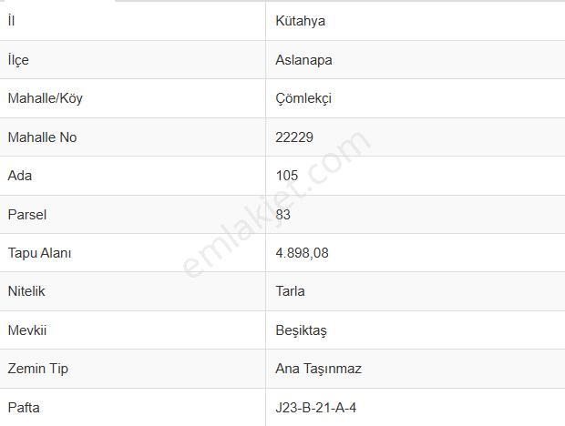 Aslanapa Çömlekçi Mahallesinde Yerleşime Yakın Anayola Yakın 4898m2 Satılık Arazi