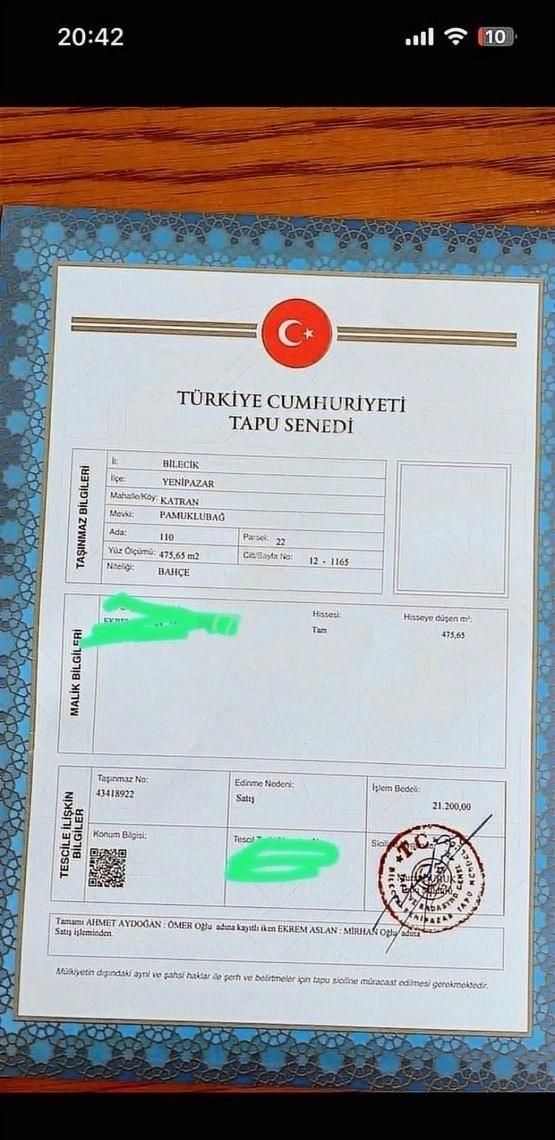 Bilecik Yenipazar Katran Köyünde Satılık 475 Tek Tapu Bahçe