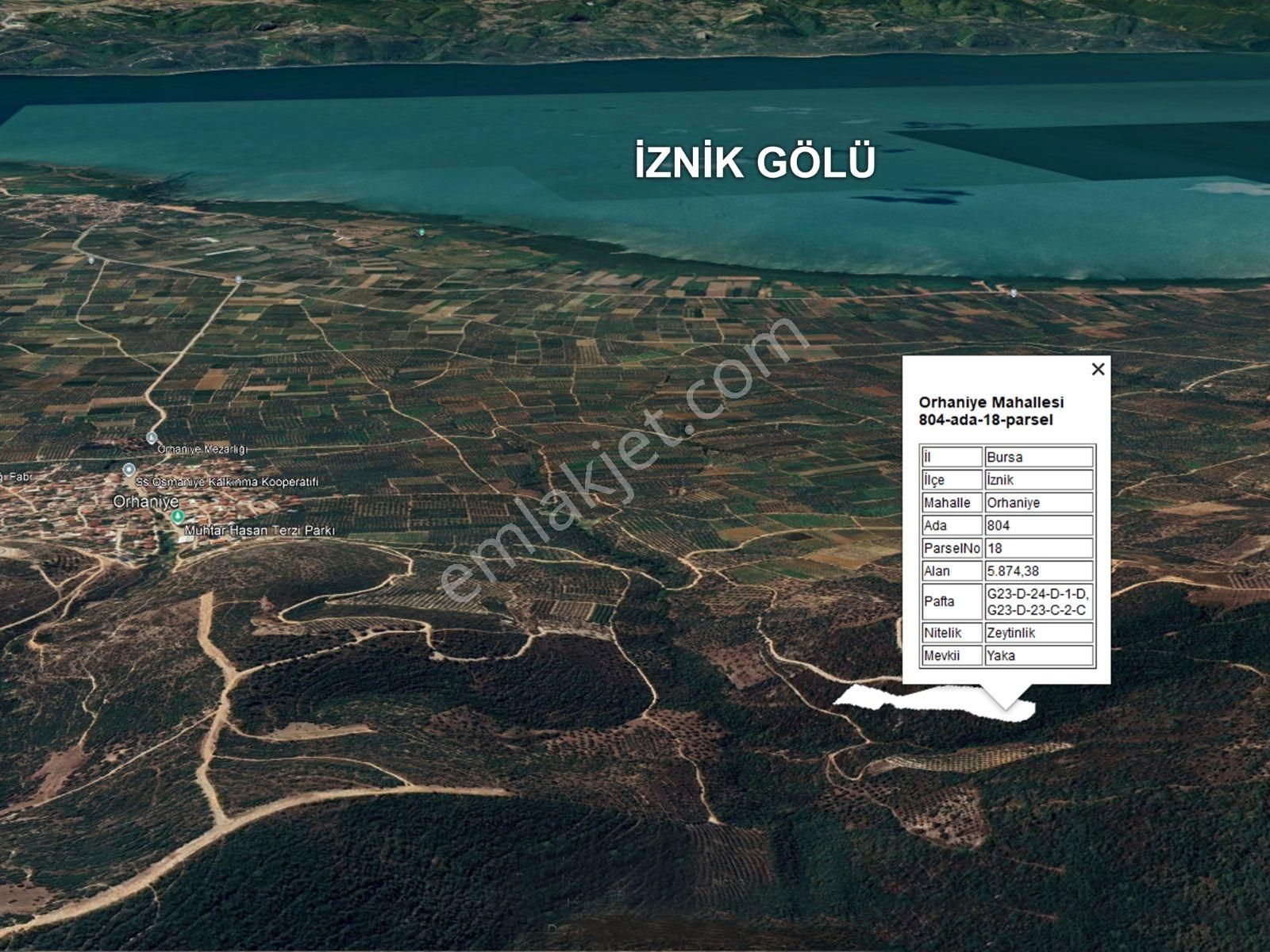 İznik Orhaniye'de (takaslı)kısmi Göl Manzaralı Yatırımlık Arazi