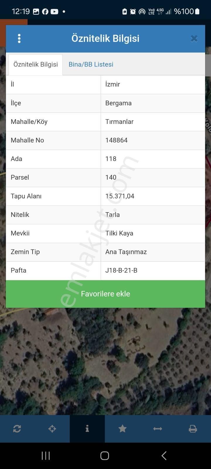 İzmir Bergama Tırmanlar Mah'de Yan Yana 2 Parsel 26.902 M² Yolu Olan Tarla