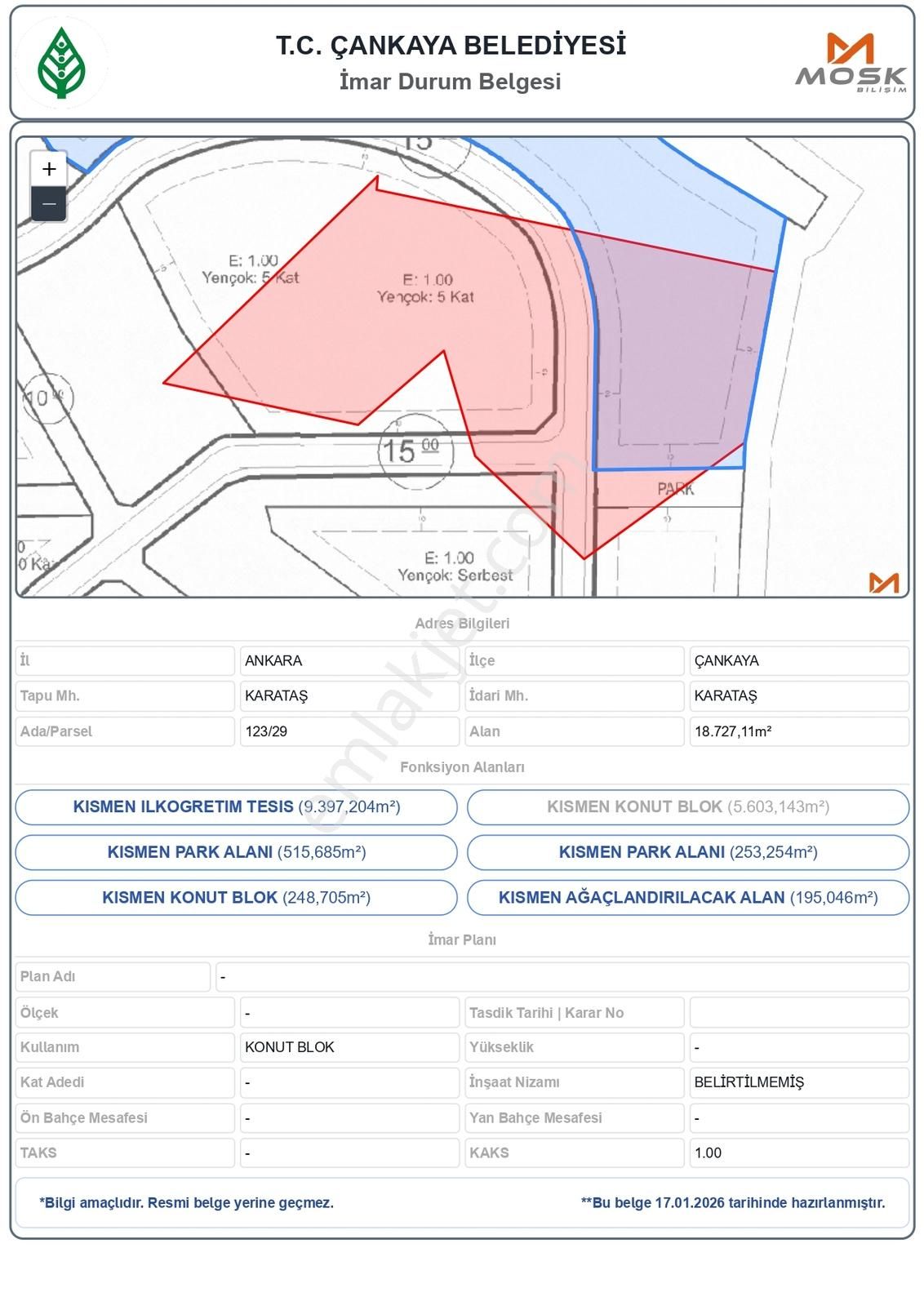 Çankaya Karataş'ta İmar Planı Üzerinde Satılık 8750m² Arazi