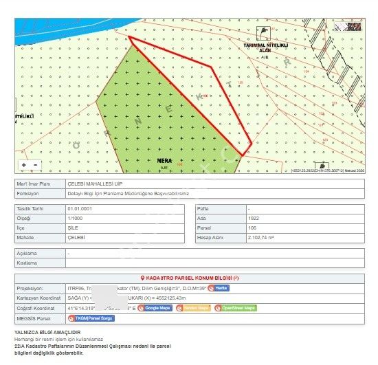 Şile Çelebi'de Satılık Tek Tapu Tarla