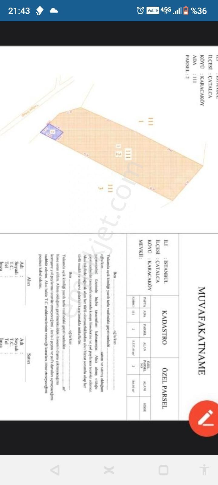 Çatalca Karacaköy Çaplı Muvafakat Name Li