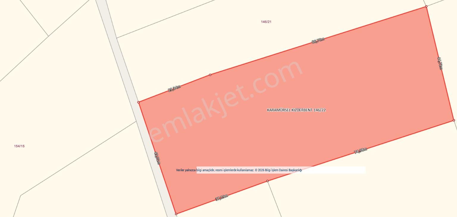 Kocaeli Karamürsel Kızderbent Resmi Yola Cephe Satılık 5141 M2 Satılık Tarla