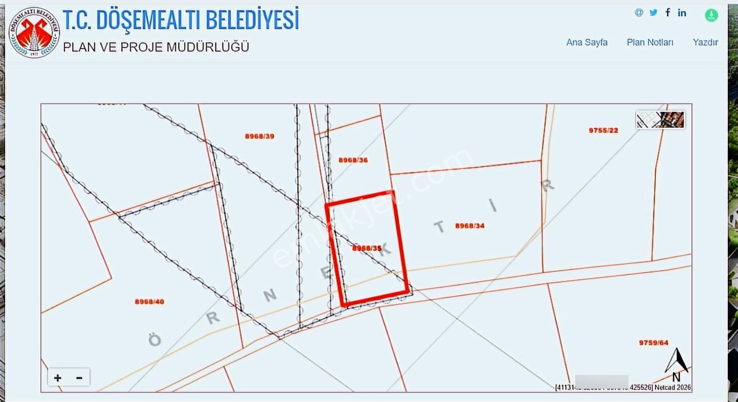 Antalya Döşemealtı Ilıcada Yola Cepheli 1.050 M² Satılık Tarla
