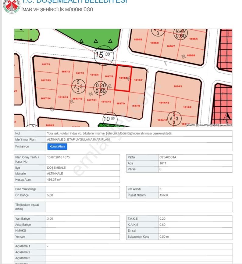 Döşemealtı Altınkalede 499 M² 3 Kat İmarlı Villa Arsası - Görsel 13