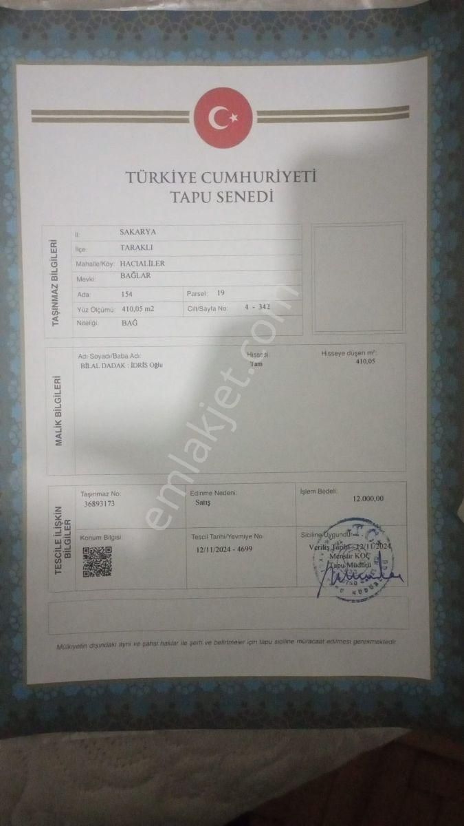 Sakarya Taraklı Hacıaliler Mah. Satılık 410m2 Bağ - Görsel 11