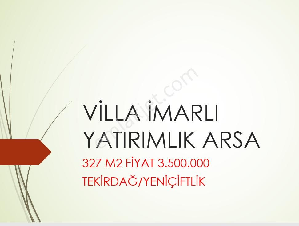 Satılık Yatırımlık İmarlı Arsa Tekirdağ Marmaraereğlisi Yeniçiftlik
